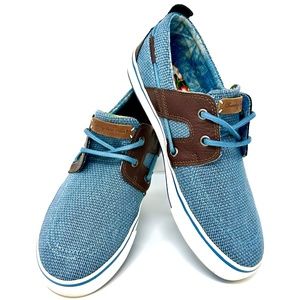 Tommy Bahama Men's Stripes Asunder Boat Shoes Sneakers Blue Linen for Summer